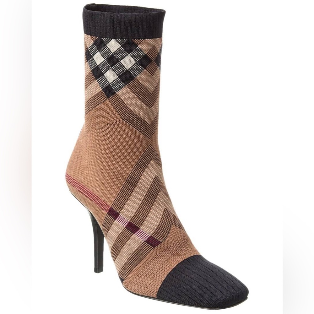 Burberry Dolman Check Low Knit & Leather Sock Boot Women's 41 - brand new in box